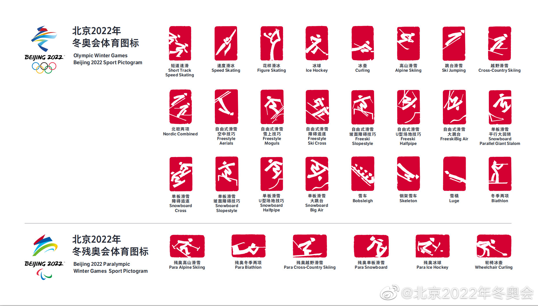 筹办新进展!北京冬奥会和冬残奥会体育图标发布啦