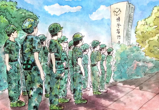 "这批18级新生们的手绘作品,生动形象地记录下了他们军训时的故事