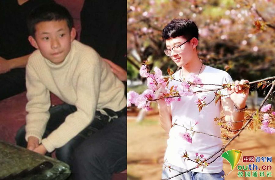 周振邦是湖南科技大学学生,左侧照片是他五年级时在跨年晚会上拍摄的.