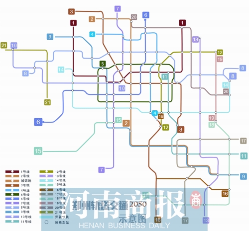 2050年郑州地铁将修到21号线 主城区形成米字 一环两横四纵布局