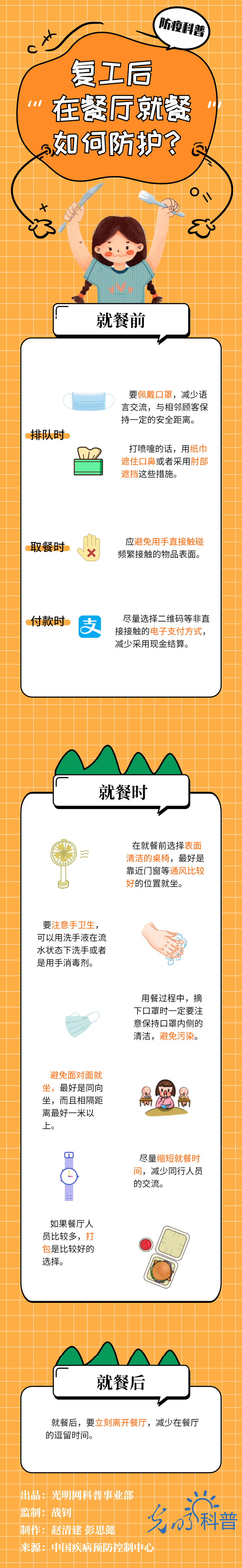 「」【防疫科普】复工后 在餐厅就餐如何防护？