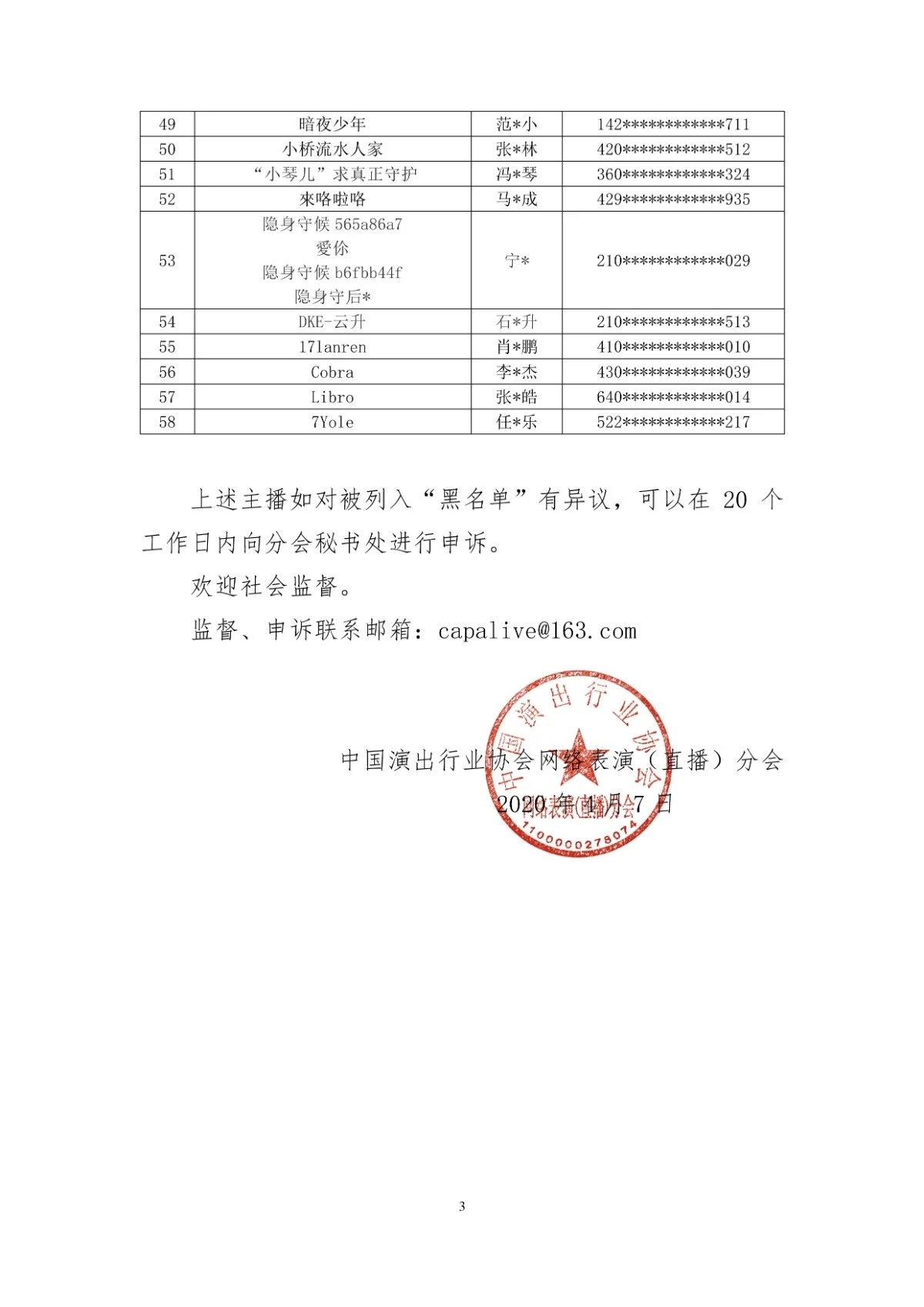 网络主播黑名单@58名主播被列入黑名单 包括4名电子竞技职业选手