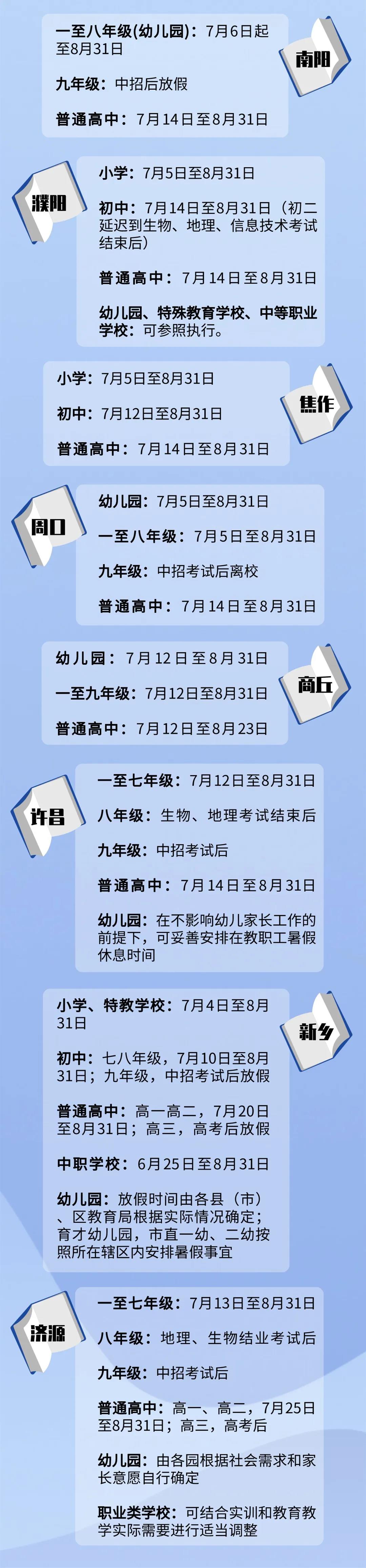 幼儿园最新！河南又一地暑假放假时间定了，已有17地明确暑假时间安排！