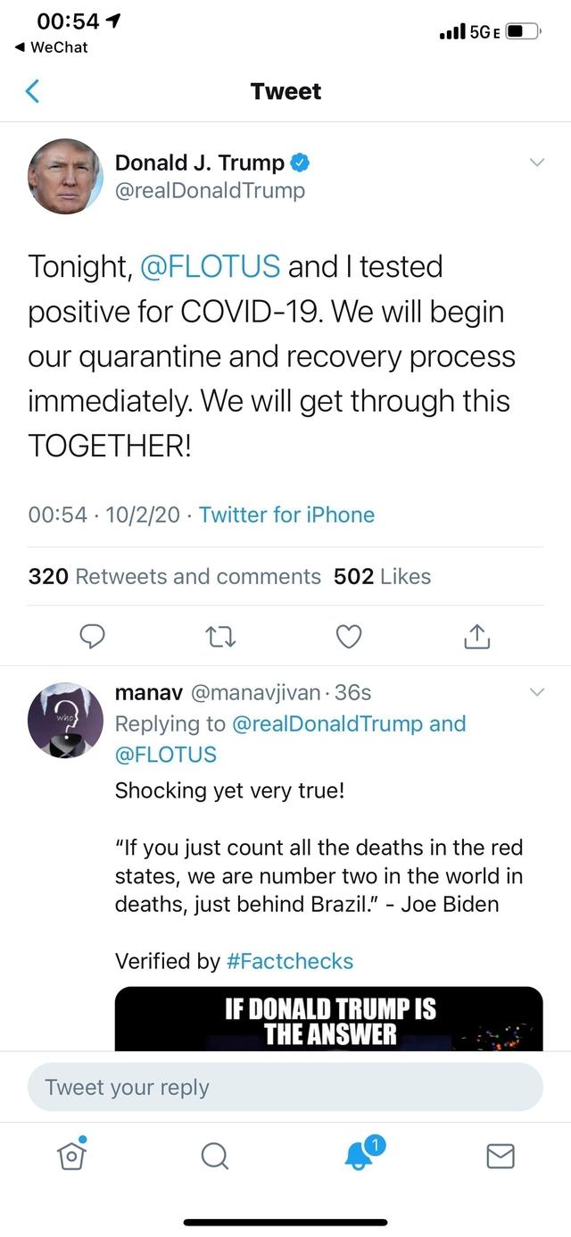 |美国总统特朗普和夫人新冠病毒检测结果均呈阳性