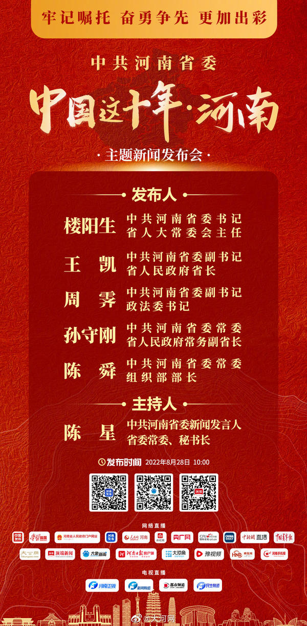 “中国这十年·河南”主题新闻发布会8月28日召开
